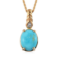1.80 ctw South Hill Turquoise and Zircon Pendant Necklace 20 Inches in Vermeil Yellow Gold Over Sterling Silver