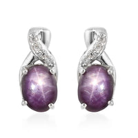 4.70 ctw Indian Star Ruby and Zircon Fancy Earrings in Platinum Over Sterling Silver