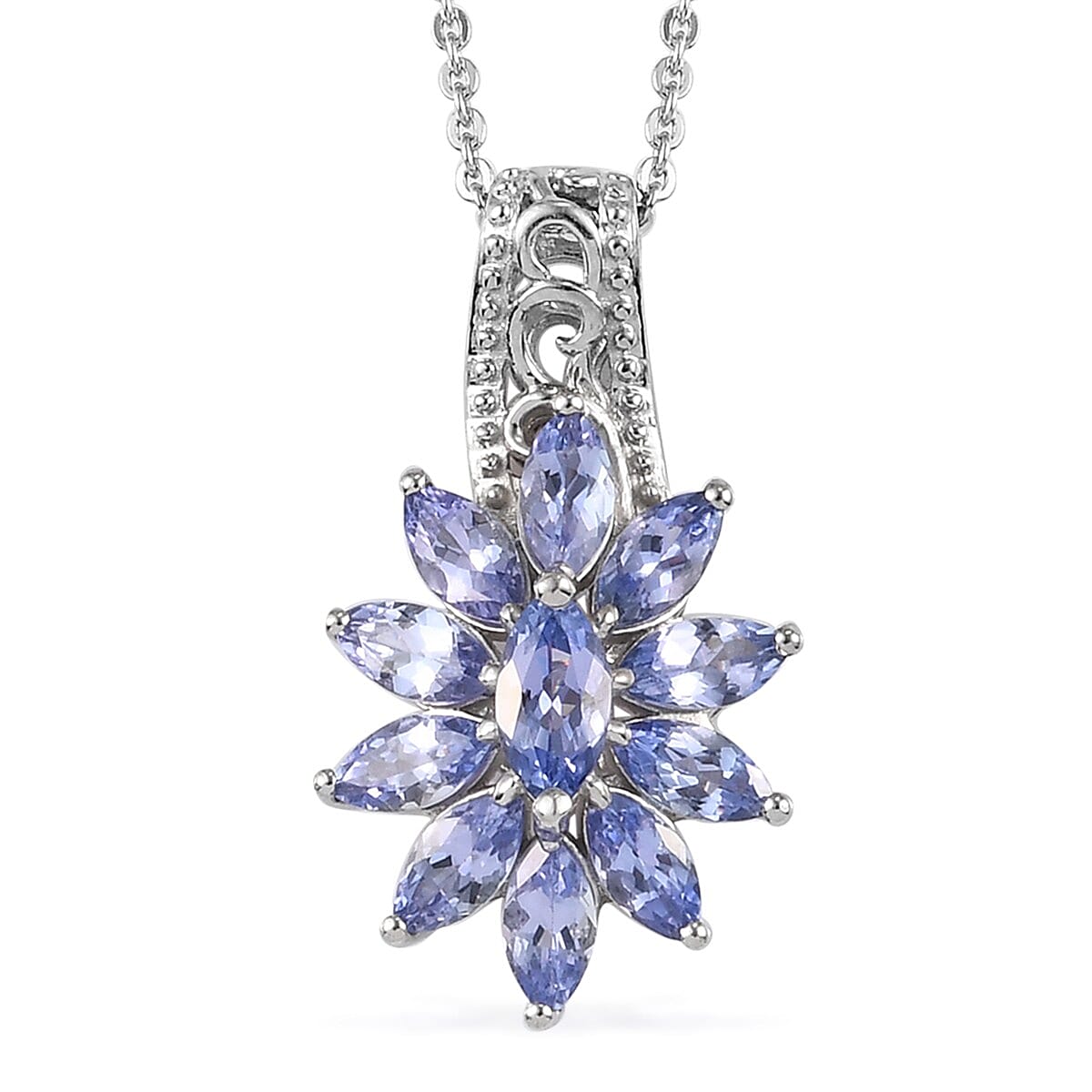 1.75 ctw Natural Russian Diopside Floral Pendant Necklace 20 Inches in Platinum Over Sterling Silver