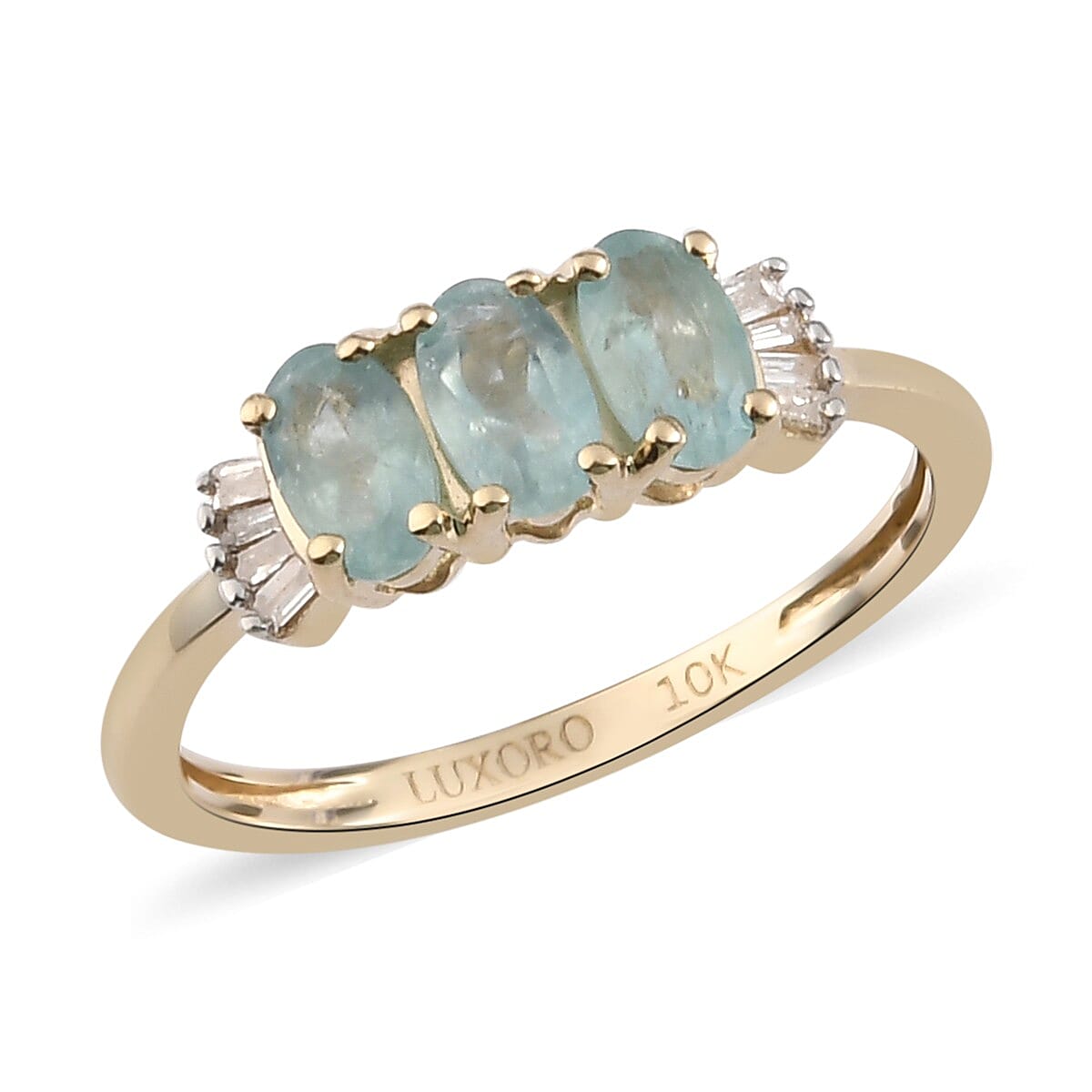 LUXORO 10K Yellow Gold AAA Grandidierite and Diamond 3 Stone Ring (Size 5.0) 0.70 ctw