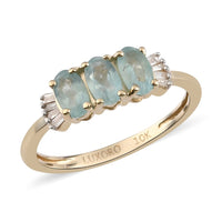 LUXORO 10K Yellow Gold AAA Grandidierite and Diamond 3 Stone Ring (Size 5.0) 0.70 ctw