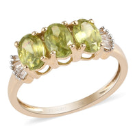 LUXORO 10K Yellow Gold Premium Sphene and Diamond Trilogy Ring (Size 10.0) 1.60 ctw