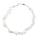 5-7mm Peacock & White Freshwater Cultured Pearl and Glass Beaded Necklace 18 Inches in Silvertone - Sticky add to cart bar