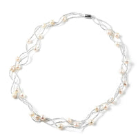 5-7mm Peacock & White Freshwater Cultured Pearl and Glass Beaded Necklace 18 Inches in Silvertone