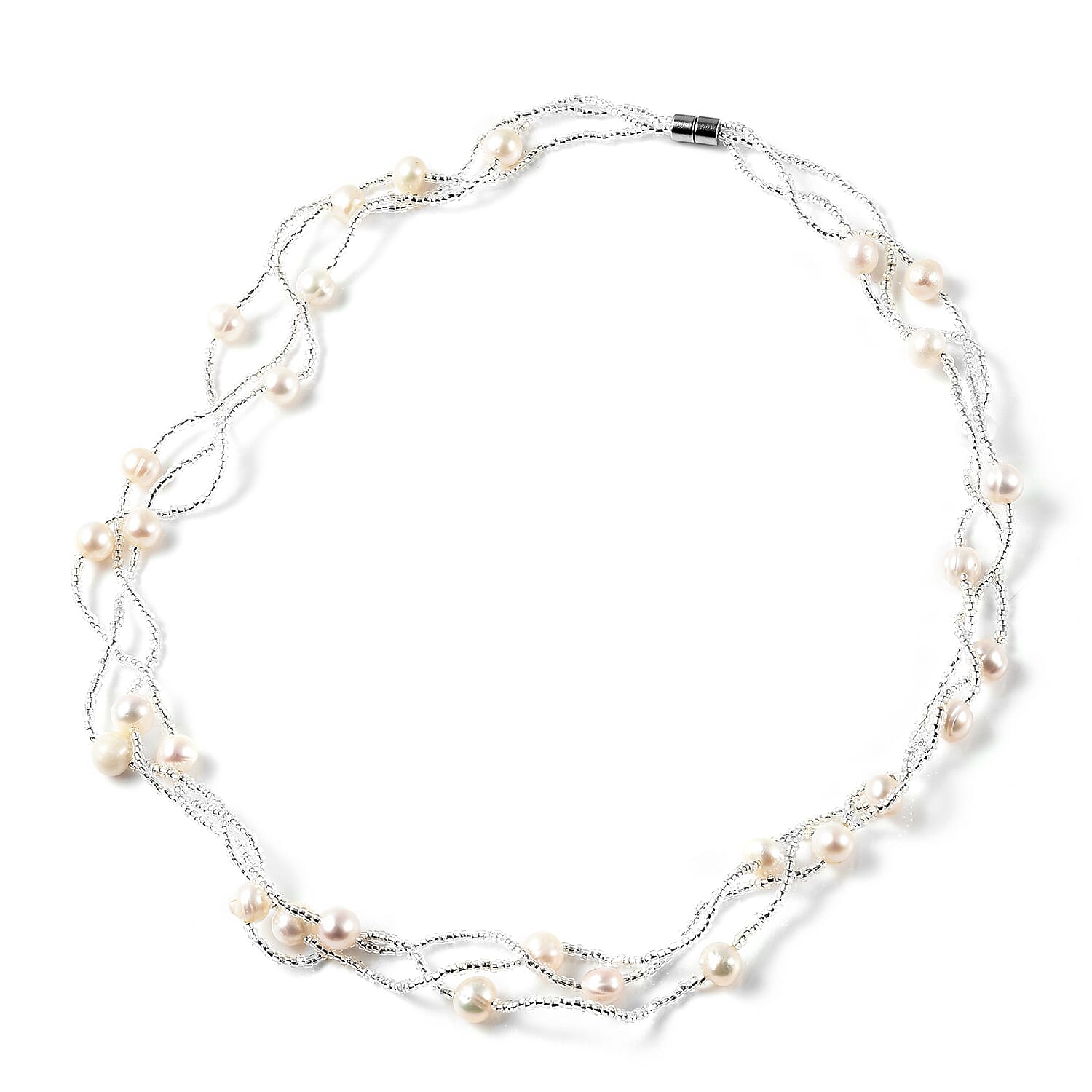 5-7mm Peacock & White Freshwater Cultured Pearl and Glass Beaded Necklace 18 Inches in Silvertone (1)
