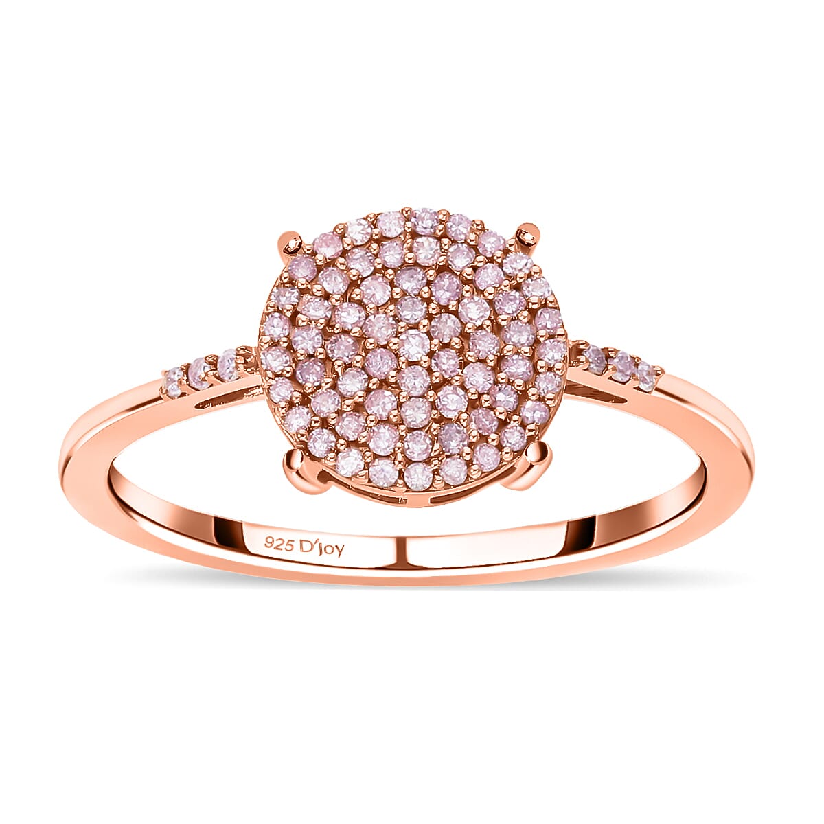 Natural Pink Diamond Round Shape Cluster Ring in Vermeil Rose Gold Over Sterling Silver 0.25 ctw