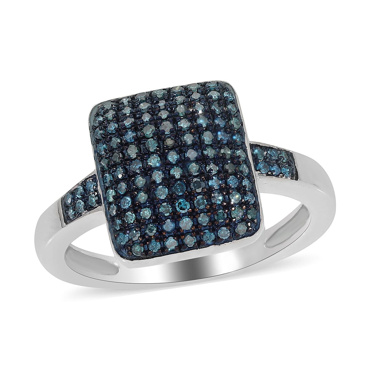 Blue Diamond Cluster Ring in Rhodium and Platinum Over Sterling Silver 0.50 ctw