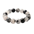 White and Black Rutile Quartz Beaded Stretch Bracelet 202.00 ctw - Sticky add to cart bar
