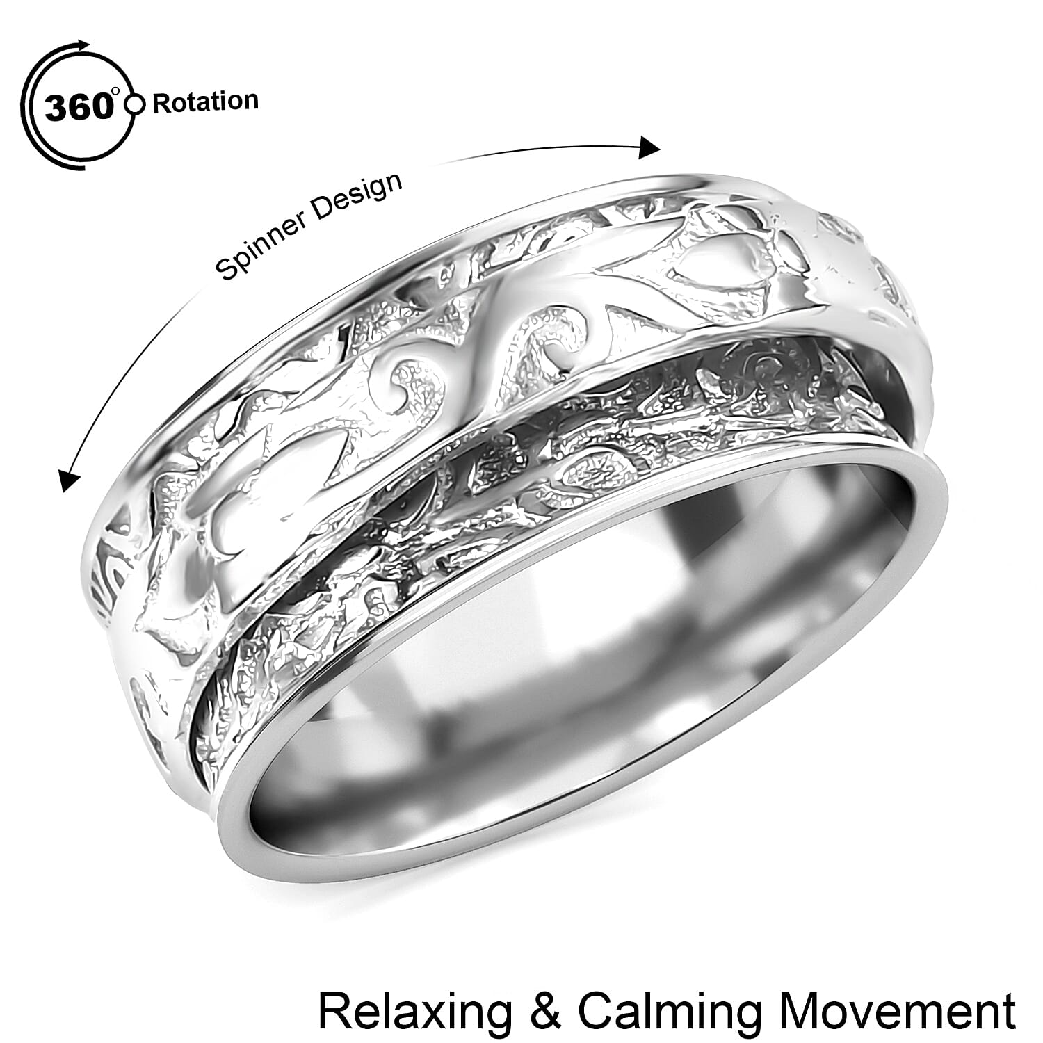 Floral Spinner Ring in Sterling Silver 6.50 Grams
