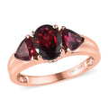 Natural Tanzanian Wine Garnet 3 Stone Ring in Vermeil Rose Gold Over Sterling Silver (Size 10.0) 2.50 ctw - Sticky add to cart bar