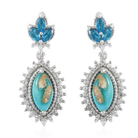 5.65 ctw South Hill Turquoise and Multi Gemstone Dangling Earrings in Platinum Over Sterling Silver
