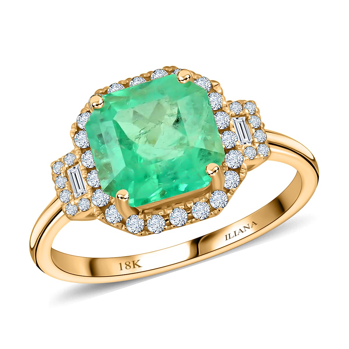 ILIANA AAA Boyaca Colombian Emerald and Diamond Ring in 18K Yellow Gold 3.40 Grams 2.60 ctw