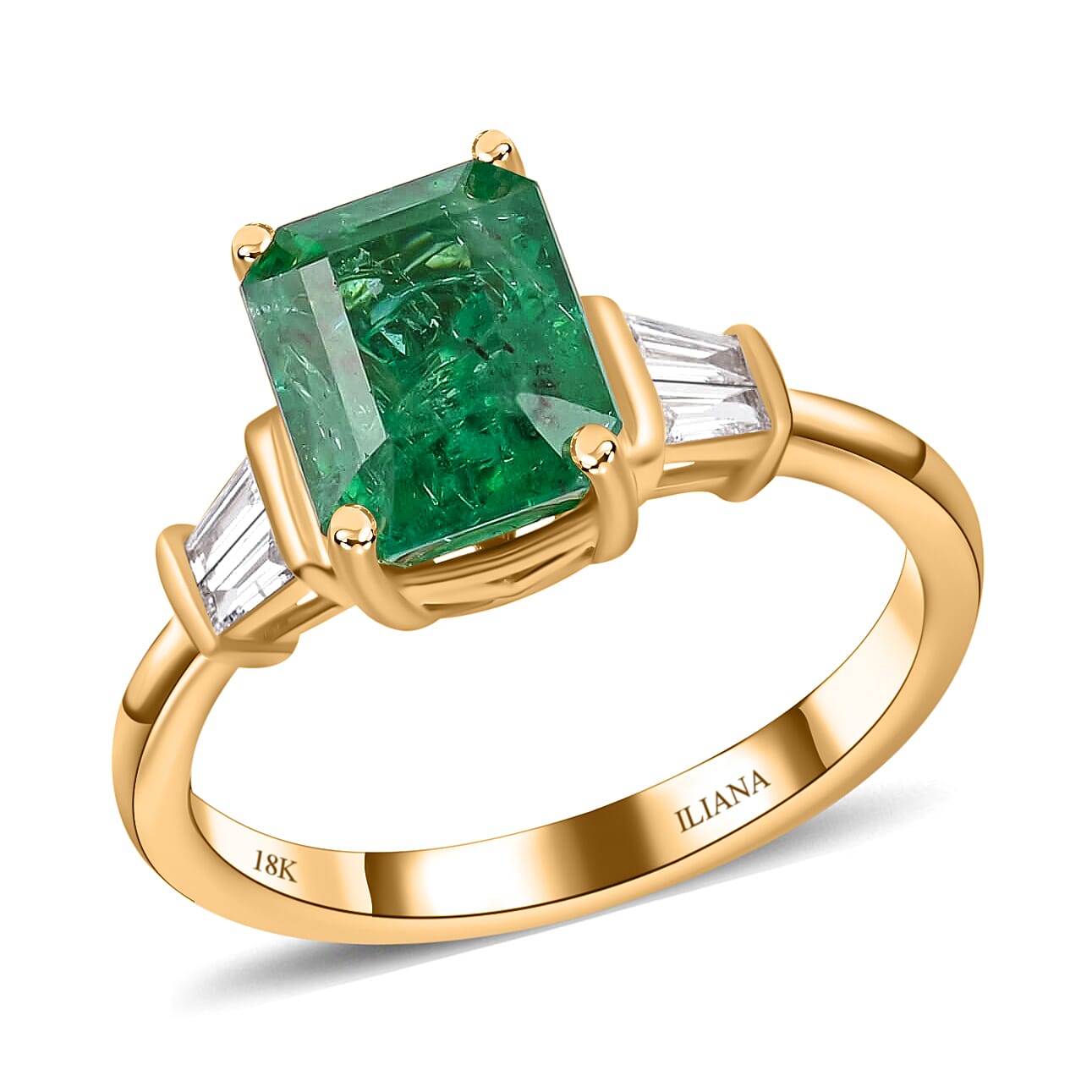 ILIANA 18K Yellow Gold AAA Kagem Zambian Emerald and G-H SI Diamond Ring 4.35 Grams 2.70 ctw