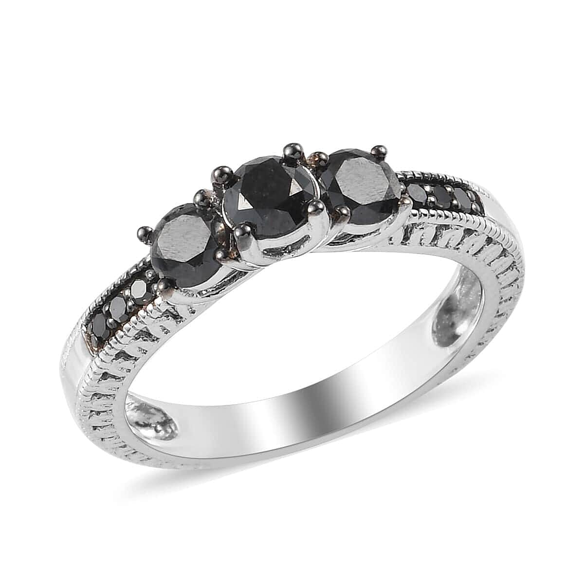 Black Diamond Ring in Rhodium and Platinum Over Sterling Silver 0.85 ctw