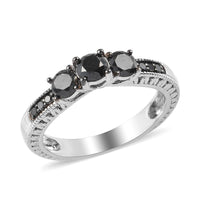 Black Diamond Ring in Rhodium and Platinum Over Sterling Silver 0.85 ctw