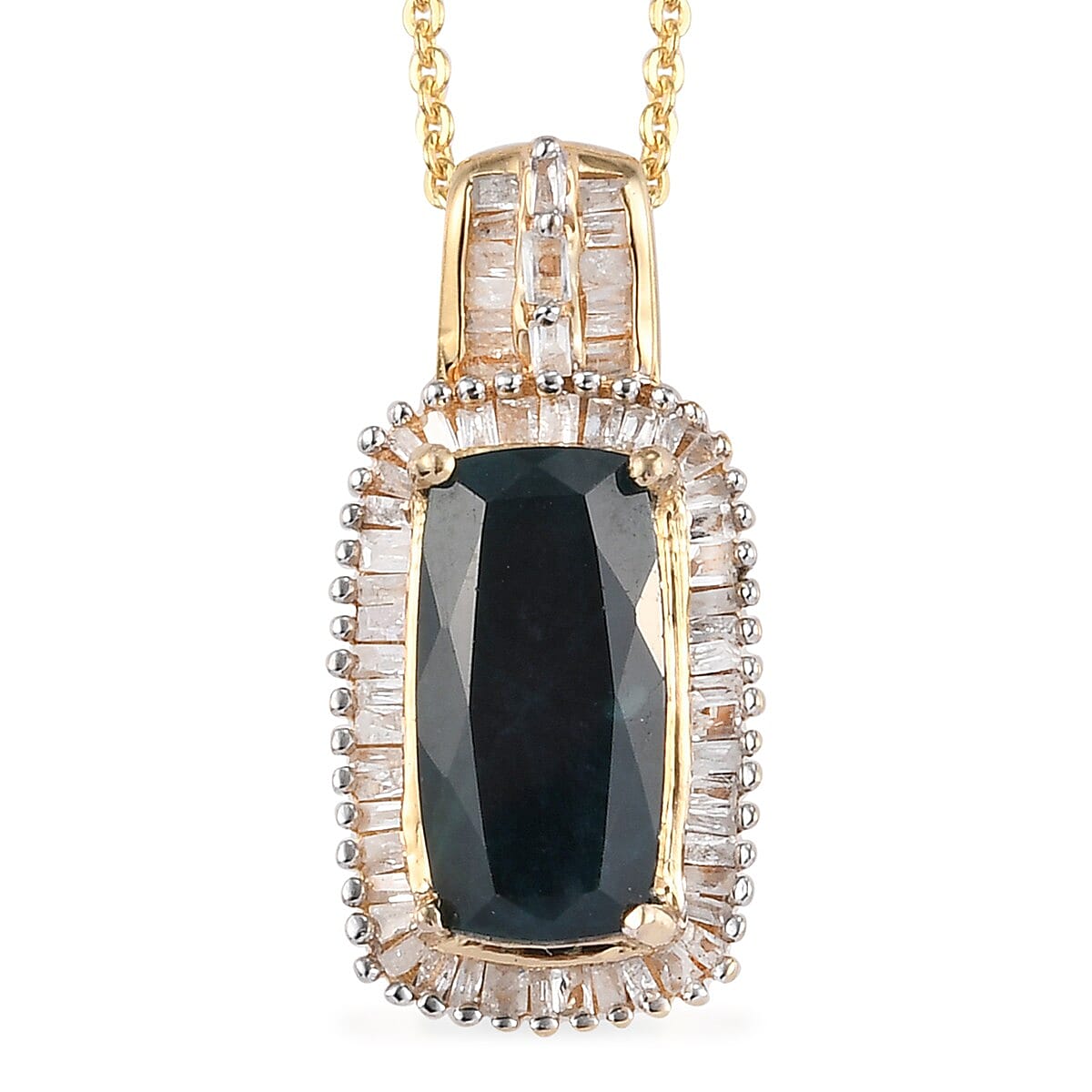 2.30 ctw Rare Premium Teal Grandidierite and Diamond Halo Pendant Necklace 20 Inches in Vermeil Yellow Gold Over Sterling Silver