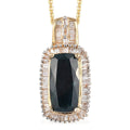 2.30 ctw Rare Premium Teal Grandidierite and Diamond Halo Pendant Necklace 20 Inches in Vermeil Yellow Gold Over Sterling Silver - Sticky add to cart bar