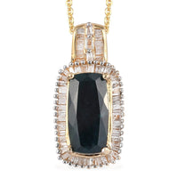 2.30 ctw Rare Premium Teal Grandidierite and Diamond Halo Pendant Necklace 20 Inches in Vermeil Yellow Gold Over Sterling Silver