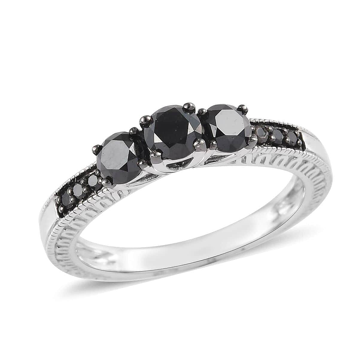 Black Diamond Ring in Rhodium & Platinum Over Sterling Silver 0.80 ctw