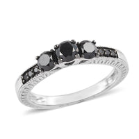 Black Diamond Ring in Rhodium & Platinum Over Sterling Silver 0.80 ctw