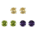 Peridot, Brazilian Citrine and Amethyst Set of 3 Solitaire Stud Earrings in Sterling Silver 2.75 ctw - Sticky add to cart bar