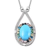 5.90 ctw Natural Arizona Sleeping Beauty Turquoise and Multi Gemstones Necklace 18 Inches in Rhodium Over Sterling Silver
