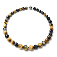 510.00 ctw South African Bi-color Tiger's Eye 10-17mm Beaded Necklace 18 Inches in Rhodium Over Sterling Silver