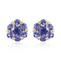 0.85 ctw Premium Tanzanite Floral Stud Earrings in Vermeil Yellow Gold Over Sterling Silver
