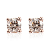 0.25 ctw Natural Champagne Diamond Solitaire Stud Earrings in Vermeil RG Over Sterling Silver