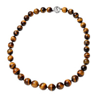 Premium South African Yellow Tiger's Eye 11-15mm Beaded Necklace 20 Inches in Rhodium Over Sterling Silver 580.50 ctw