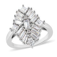 LUSTRO STELLA Made with Finest CZ Elongated Ring in Rhodium Over Sterling Silver 3.50 ctw