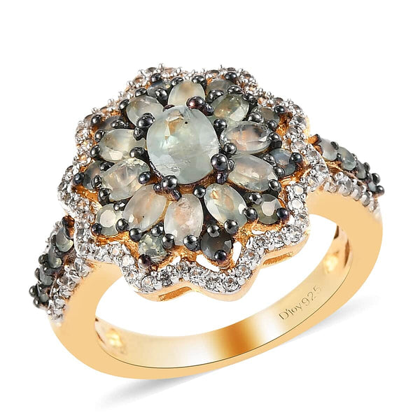 Narsipatnam Alexandrite, Natural White Zircon Floral Ring in Rhodium and Vermeil YG Over Sterling Silver (Size 10.0) 2.25 ctw - Product card gallery slide 1 (10176460063033)