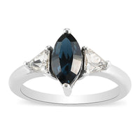 Montana & White Crystal 3 Stone Ring in Platinum Over Sterling Silver (Size 10.0)