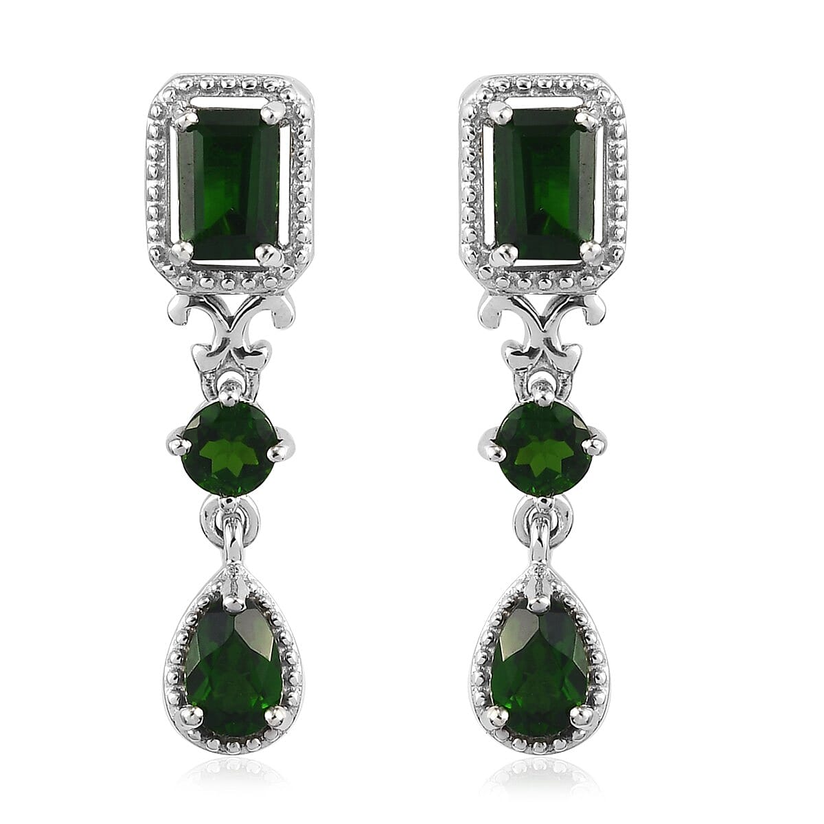 Natural Chrome Diopside Dangle Earrings in Platinum Over Sterling Silver 2.75 ctw