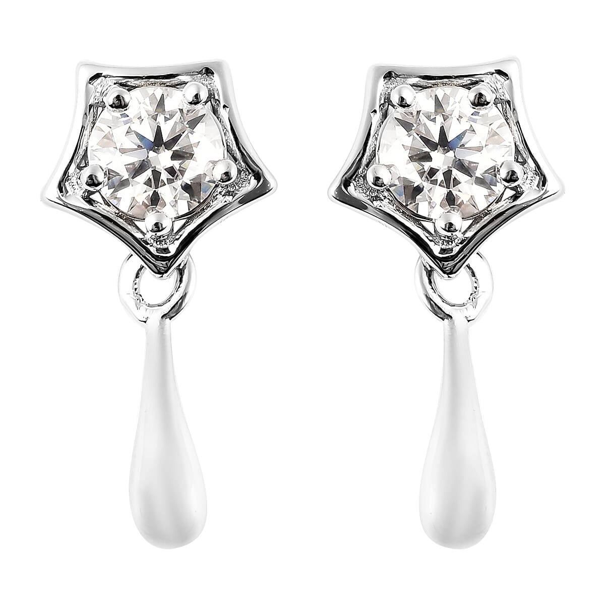 LucyQ White Moissanite VS EF Earrings in Rhodium Over Sterling Silver 0.75 ctw