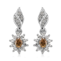 0.90 ctw Natural Ambanja Champagne Demantoid Garnet and Zircon Sunburst Dangle Earrings in Platinum Over Sterling Silver