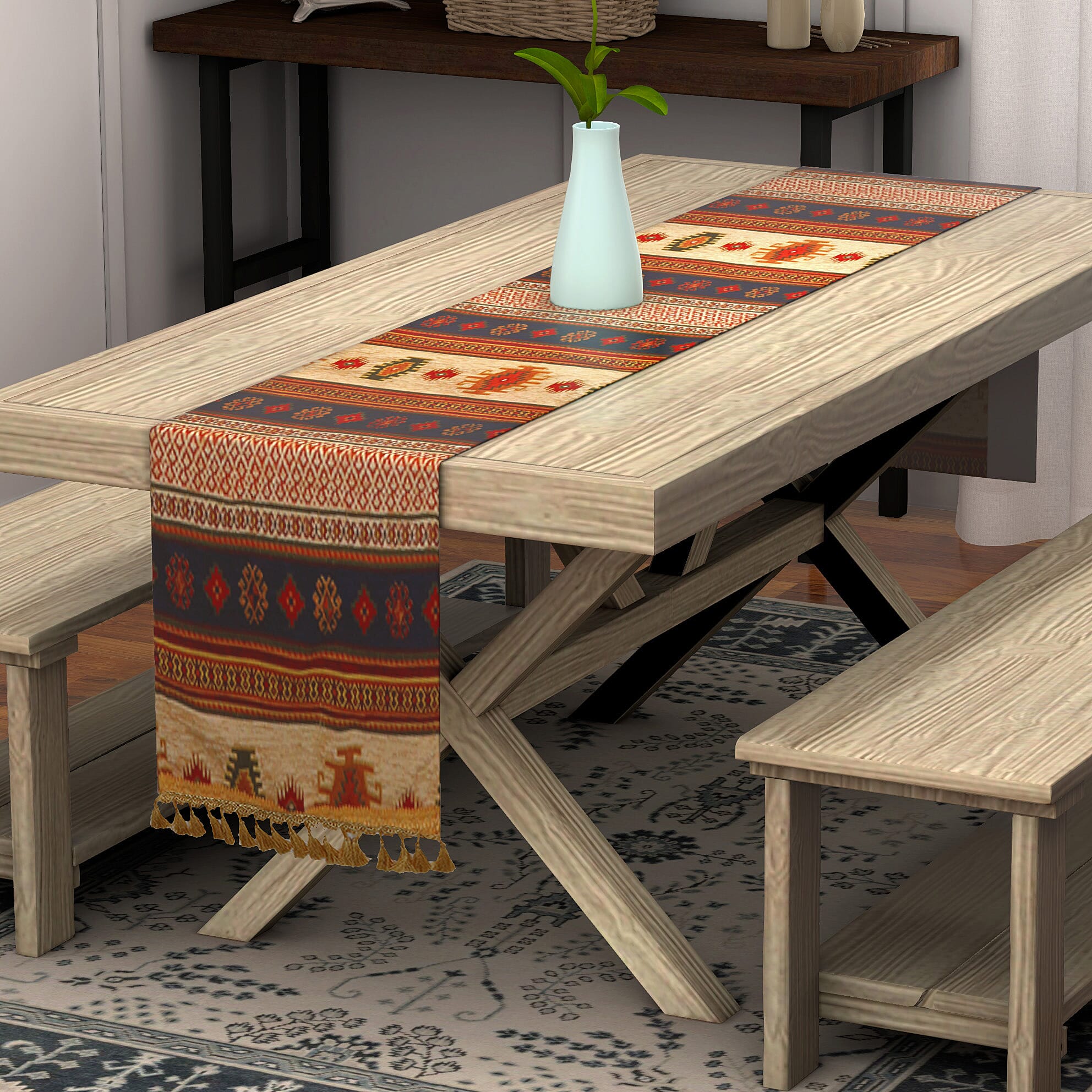 HOMESMART Navy & Gold Handmade Table Runner