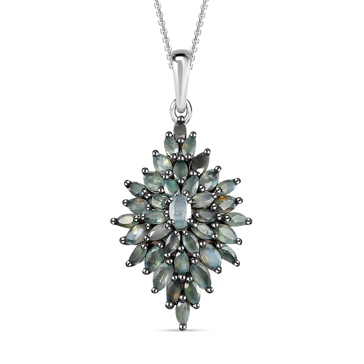 Narsipatnam Alexandrite Cluster Pendant Necklace 20 Inches in Rhodium & Platinum Over Sterling Silver 7.25 Grams 3.90 ctw