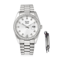 EON 1962 Made with White Zirconia from Swarovski Swiss Movement Watch in Stainless Steel with Ear Fork and Screwdriver