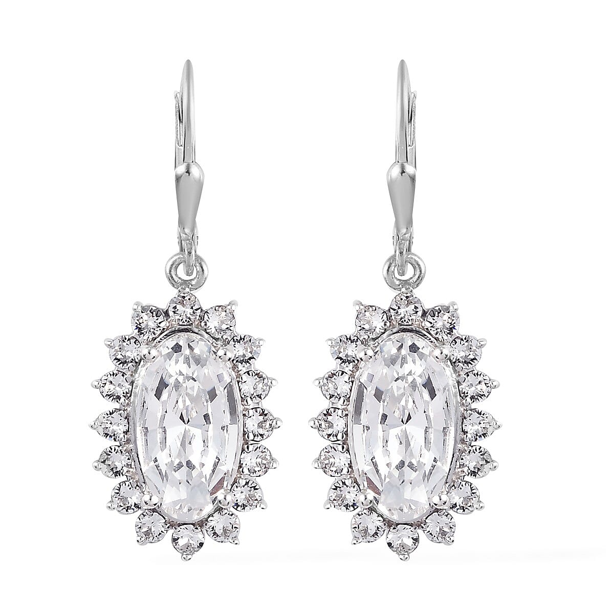 White Crystal Dangling Earrings in Platinum Over Sterling Silver