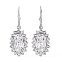 White Crystal Dangling Earrings in Platinum Over Sterling Silver