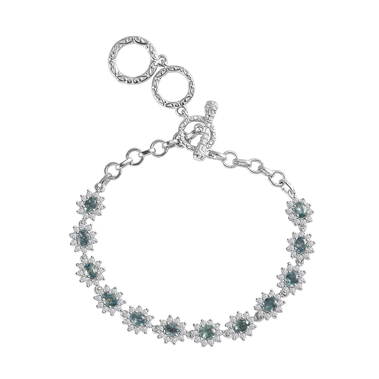 Narsipatnam Alexandrite and Zircon Tennis Bracelet in Platinum Over Sterling Silver (6.50 In) 9.10 Grams 4.50 ctw