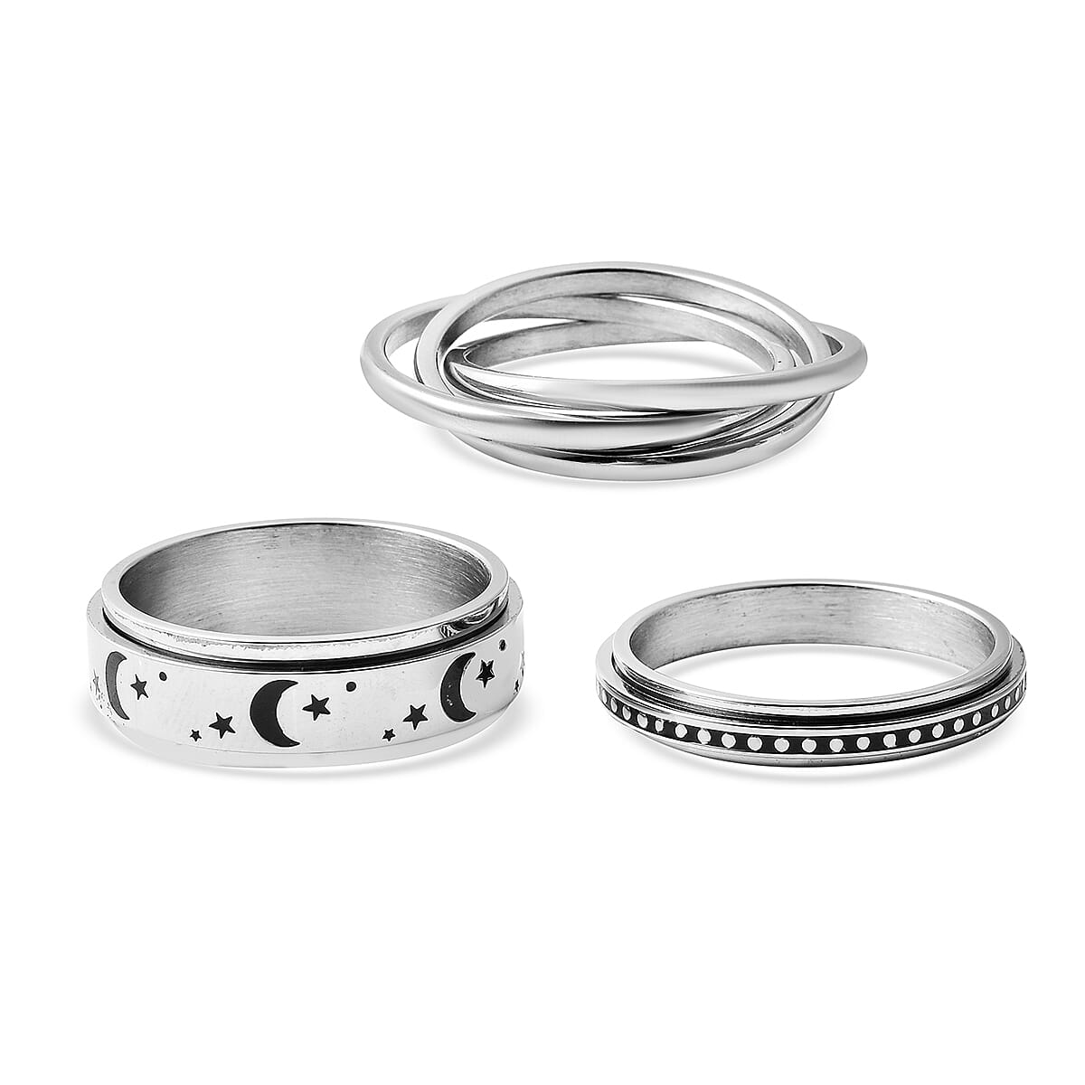 Set of 3 Stress Buster Spinner Ring in Stainless Steel (Size 9.0)