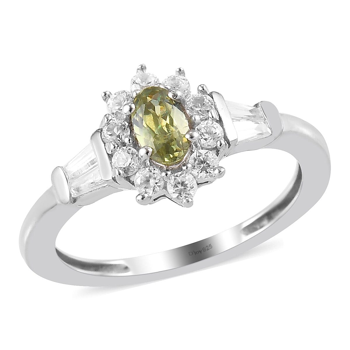 Natural Ambanja Demantoid Garnet and Zircon Floral Ring in Platinum Over Sterling Silver (Size 6.0) 0.80 ctw (1)