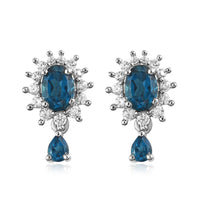 3.25 ctw London Blue Topaz and Zircon Sunburst Drop Earrings in Platinum Over Sterling Silver