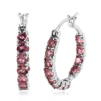 2.70 ctw Morro Redondo Pink Tourmaline Hoop Earrings in Platinum Over Sterling Silver