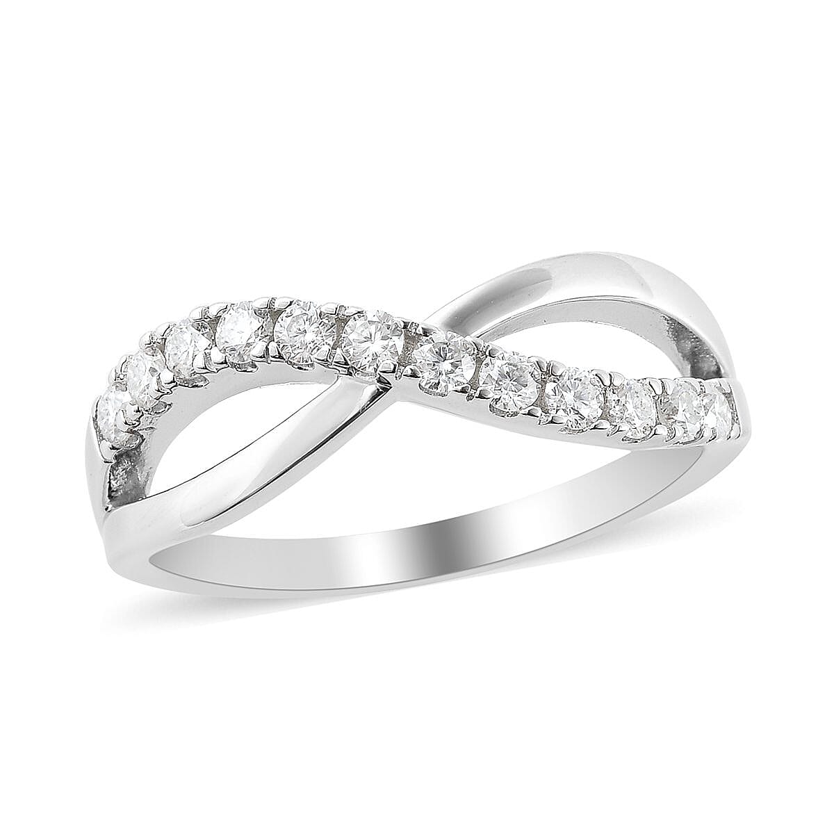 Moissanite VS EF Infinity Ring in Rhodium Over Sterling Silver (Size 11.0) 0.40 ctw