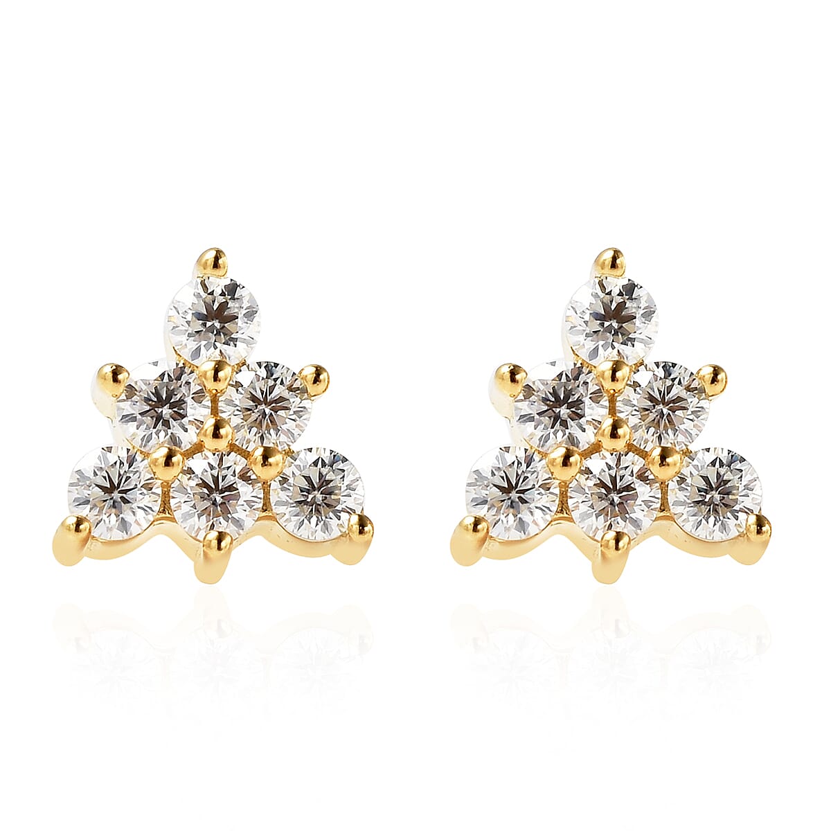 White Moissanite (VS-EF) Trinity Inspired Stud Earrings in Vermeil YG Over Sterling Silver 0.40 ctw