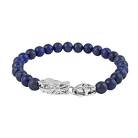 Lapis Lazuli 8mm Beaded Dragon Bracelet in Stainless Steel (7.0-8.0 Inches)
