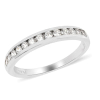 Moissanite VS EF Half Eternity Band Ring in Rhodium Over Sterling Silver (Size 9.0) 0.40 ctw